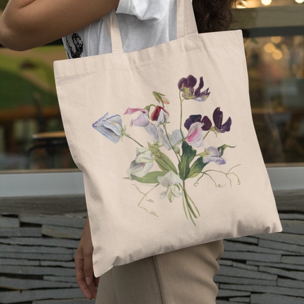 Flower Study Vintage Watercolor Floral Print Graphic Canvas Tote Bag